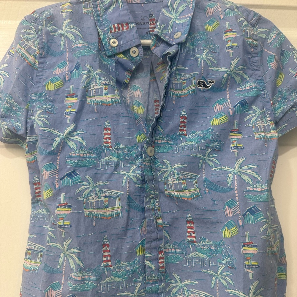 Vineyard Vines Blue Tropical Print Men's Shirt